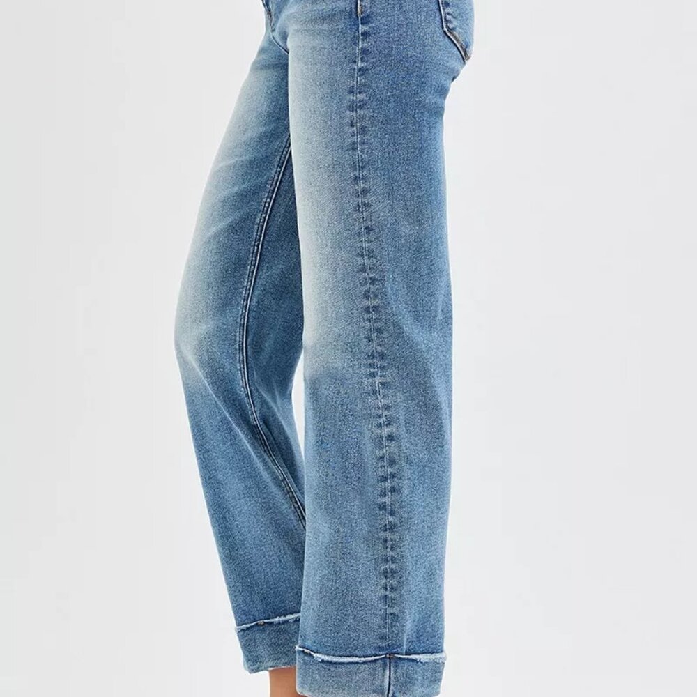 RISEN Full Size Mid Rise Crop‎ Straight Jeans with Taylor Cuffed Plus Size - Picture 4 of 6